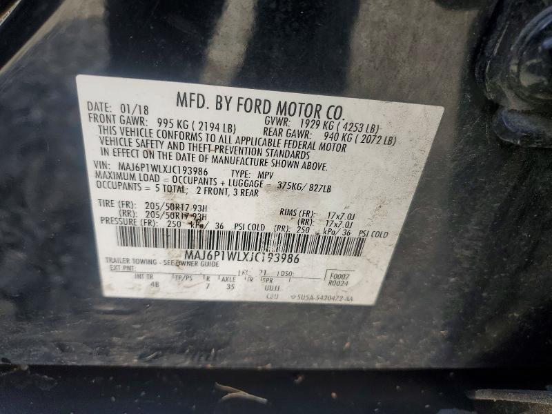 45961786 :رقم المزاد ، MAJ6P1WLXJC193986 vin ، 2018 Ford Ecosport مزاد بيع