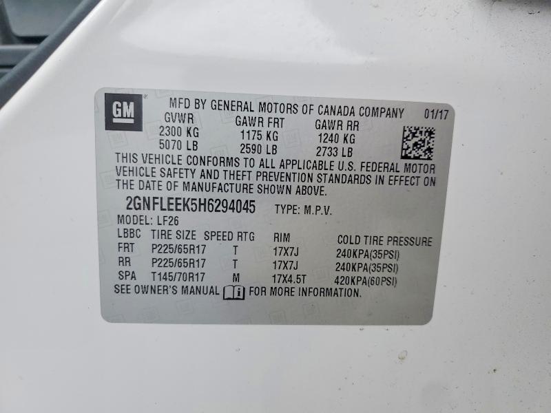42046266 :رقم المزاد ، 2GNFLEEK5H6294045 vin ، 2017 Chevrolet Equinox مزاد بيع