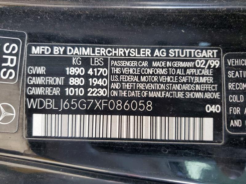 Продаж на аукціоні авто 1999 Mercedes-benz Clk, vin: WDBLJ65G7XF086058, номер лоту: 79619145