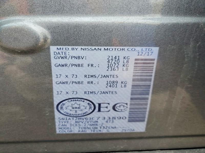 79250065 :رقم المزاد ، 5N1AT2MV6JC733890 vin ، 2018 Nissan Rogue مزاد بيع