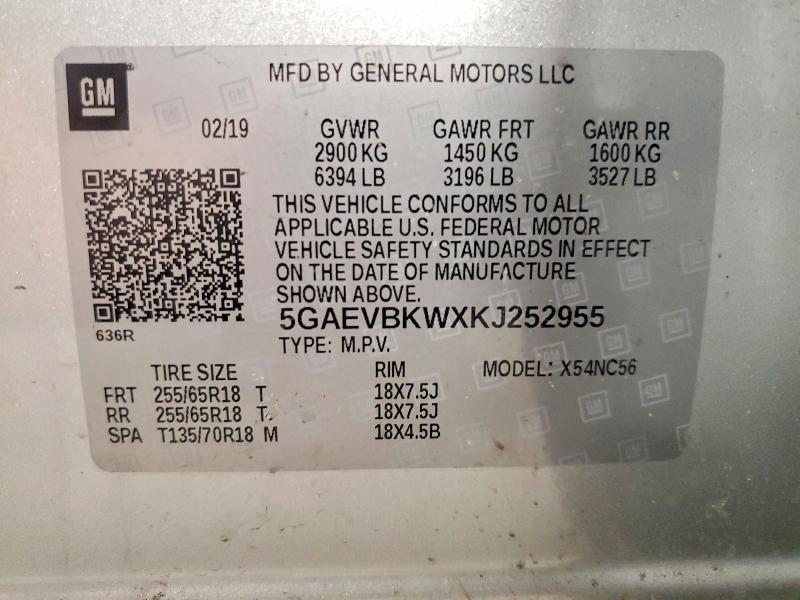 Продаж на аукціоні авто 2019 Buick Enclave, vin: 5GAEVBKWXKJ252955, номер лоту: 46883776