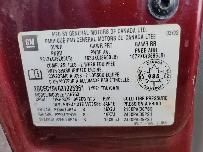 Продажа на аукционе авто 2003 Chevrolet Silverado, vin: 2GCEC19V631325861, номер лота: 41695286
