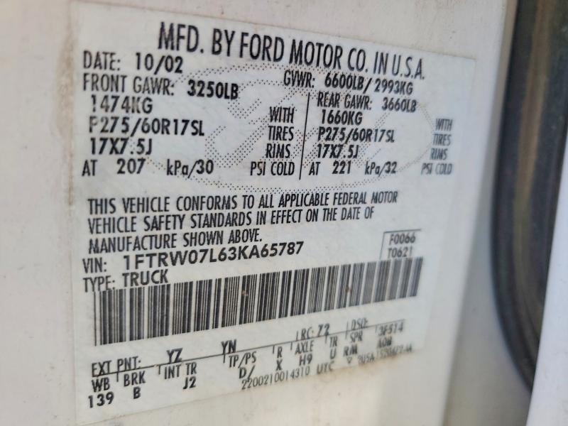 Продажа на аукционе авто 2003 Ford F150, vin: 1FTRW07L63KA65787, номер лота: 47644246