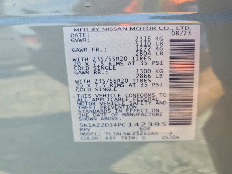 Продаж на аукціоні авто 2023 Nissan Murano, vin: 5N1AZ2DJ4PC142395, номер лоту: 46874086