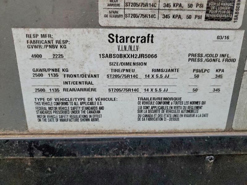 Продаж на аукціоні авто 2017 Starcraft Autumn Ar Recreational Vehicle (rv), vin: 1SABS0BKXH2JR5066, номер лоту: 41968056
