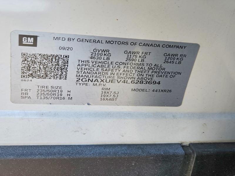 2020 Chevrolet Equinox მანქანა იყიდება აუქციონზე, vin: 2GNAXUEV4L6283694, აუქციონის ნომერი: 47965826
