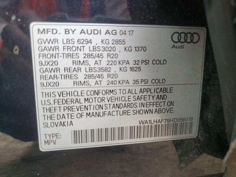 Продаж на аукціоні авто 2017 Audi Q7, vin: WA1LHAF79HD056419, номер лоту: 46057186