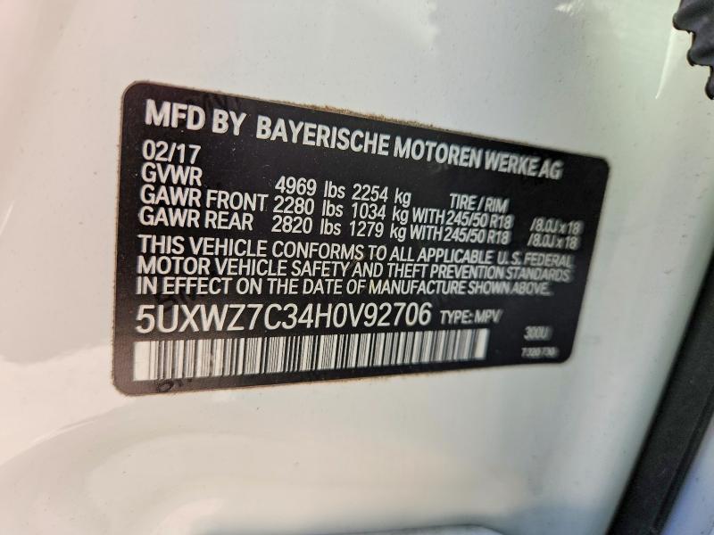 Aukcja sprzedaży 2017 Bmw X3, vin: 5UXWZ7C34H0V92706, numer aukcji: 45475606