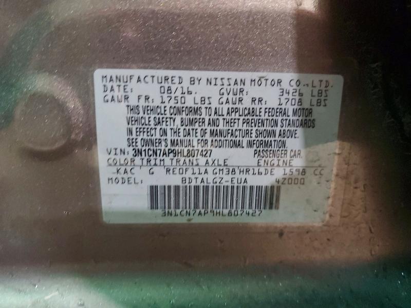 2017 Nissan Versa მანქანა იყიდება აუქციონზე, vin: 3N1CN7AP9HL807427, აუქციონის ნომერი: 45771196