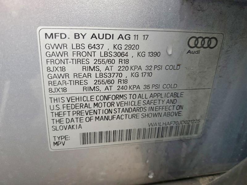 2018 Audi Q7 მანქანა იყიდება აუქციონზე, vin: WA1LHAF70JD021225, აუქციონის ნომერი: 46649566
