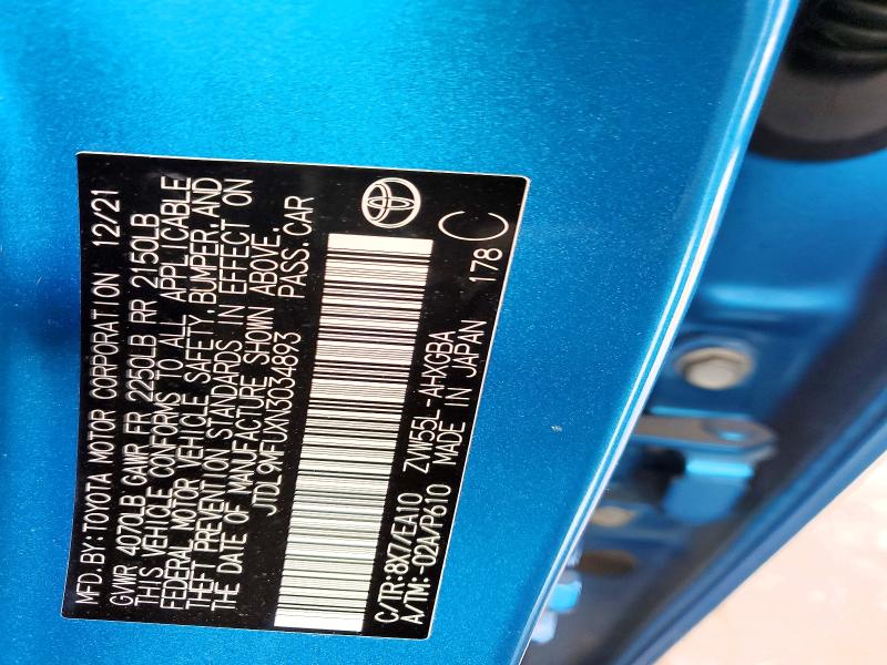 2022 Toyota Prius მანქანა იყიდება აუქციონზე, vin: JTDL9MFUXN3034893, აუქციონის ნომერი: 46398596