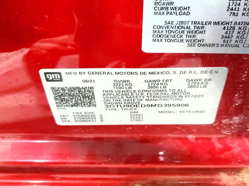 46712196 :رقم المزاد ، 3GTU9DED9MG395906 vin ، 2021 Gmc Sierra مزاد بيع