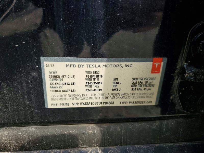 2013 Tesla Model S მანქანა იყიდება აუქციონზე, vin: 5YJSA1CG8DFP04863, აუქციონის ნომერი: 77098845