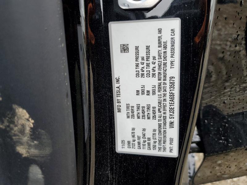Продажа на аукционе авто 2025 Tesla Model 3, vin: 5YJ3E1EA6SF135879, номер лота: 79125625