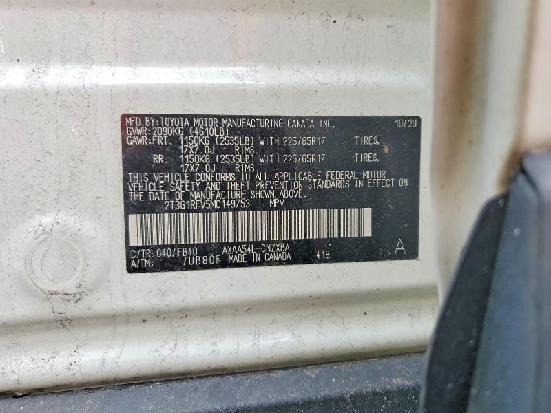 47323906 :رقم المزاد ، 2T3G1RFV5MC149753 vin ، 2021 Toyota Rav4 مزاد بيع