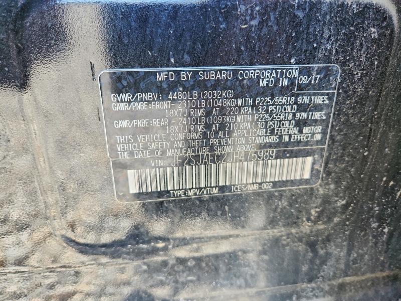 2018 Subaru Forester მანქანა იყიდება აუქციონზე, vin: JF2SJAEC2JH475989, აუქციონის ნომერი: 41834786