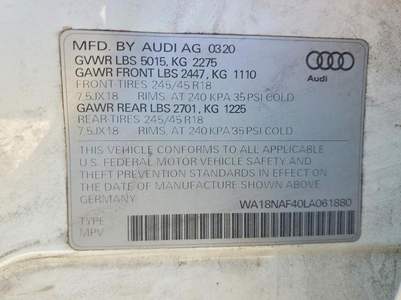 46064896 :رقم المزاد ، WA18NAF40LA061880 vin ، 2020 Audi A4 Allroad مزاد بيع