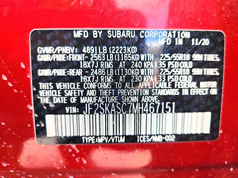 Aukcja sprzedaży 2021 Subaru Forester, vin: JF2SKASC7MH467151, numer aukcji: 45623356