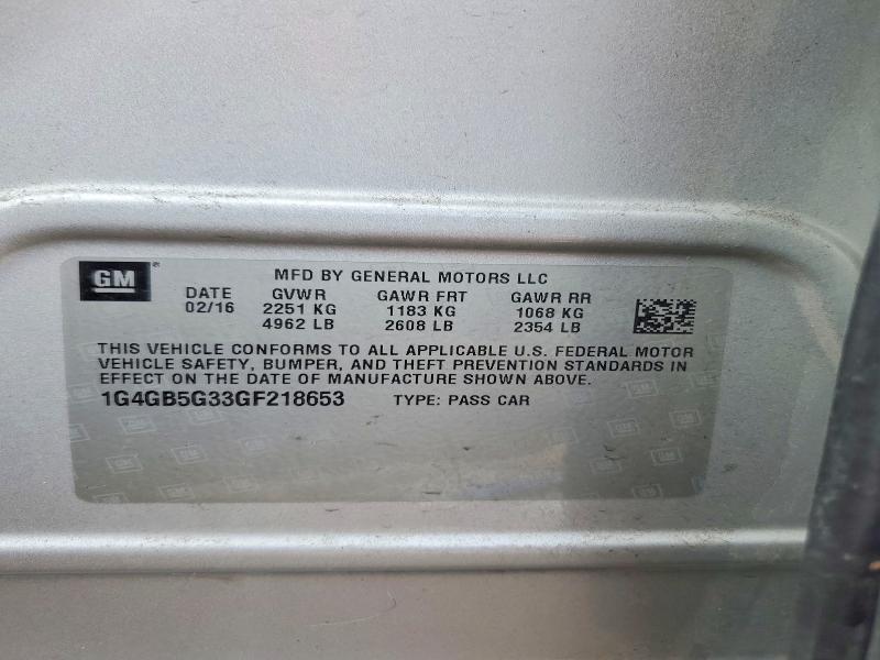 47701426 :رقم المزاد ، 1G4GB5G33GF218653 vin ، 2016 Buick Lacrosse مزاد بيع