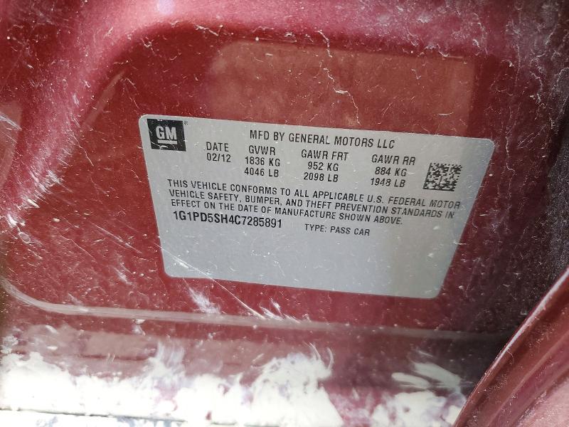 Продаж на аукціоні авто 2012 Chevrolet Cruze, vin: 1G1PD5SH4C7285891, номер лоту: 47866736