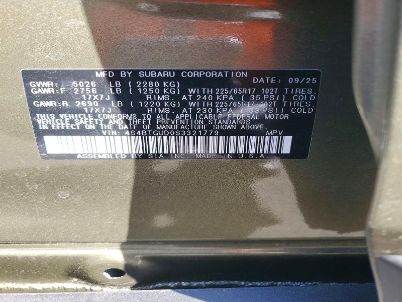 41790476 :رقم المزاد ، 4S4BTGUD0S3321779 vin ، 2025 Subaru Outback مزاد بيع