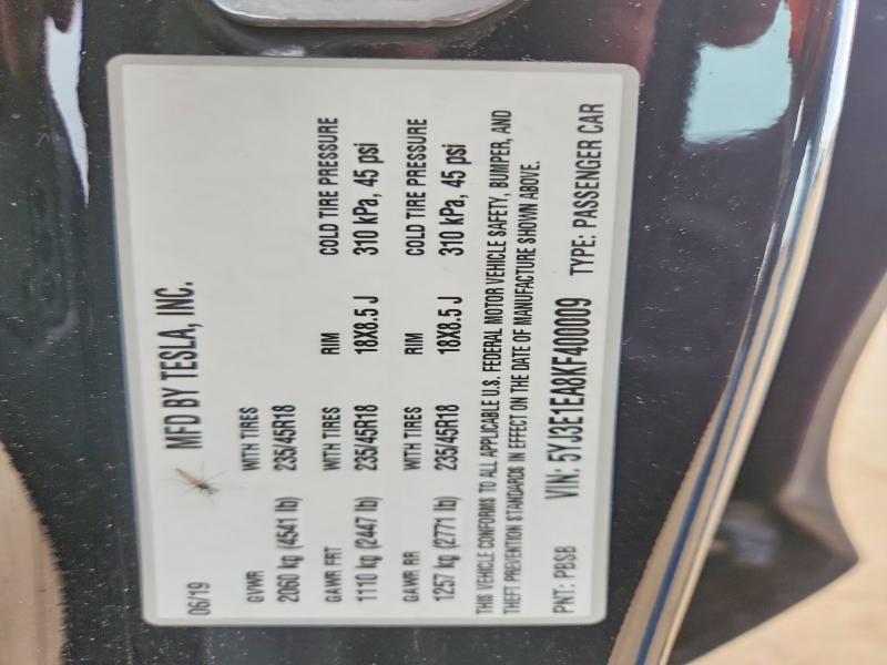 Aukcja sprzedaży 2019 Tesla Model 3, vin: 5YJ3E1EA8KF400009, numer aukcji: 47588686