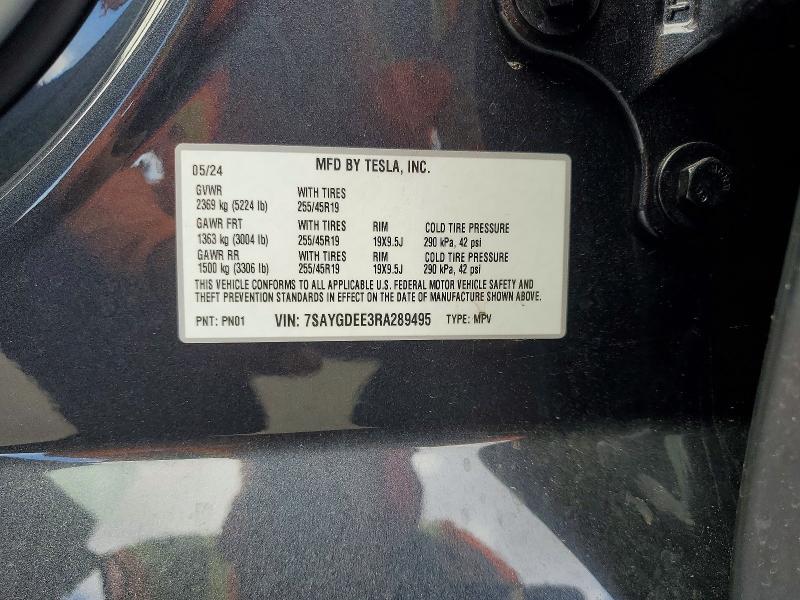 Продажа на аукционе авто 2024 Tesla Model Y, vin: 7SAYGDEE3RA289495, номер лота: 78954755