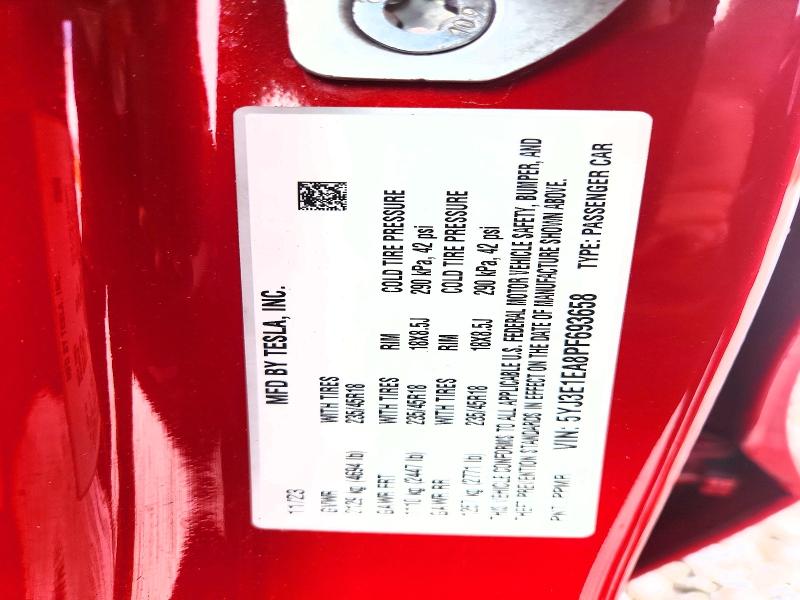 79531095 :رقم المزاد ، 5YJ3E1EA8PF693658 vin ، 2023 Tesla Model 3 مزاد بيع