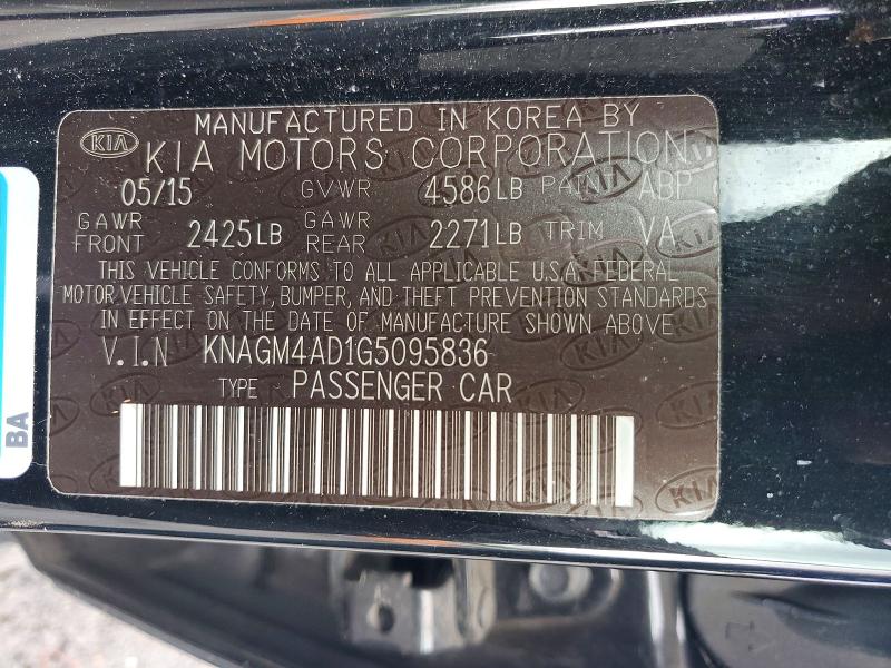 46662156 :رقم المزاد ، KNAGM4AD1G5095836 vin ، 2016 Kia Optima Hybrid مزاد بيع