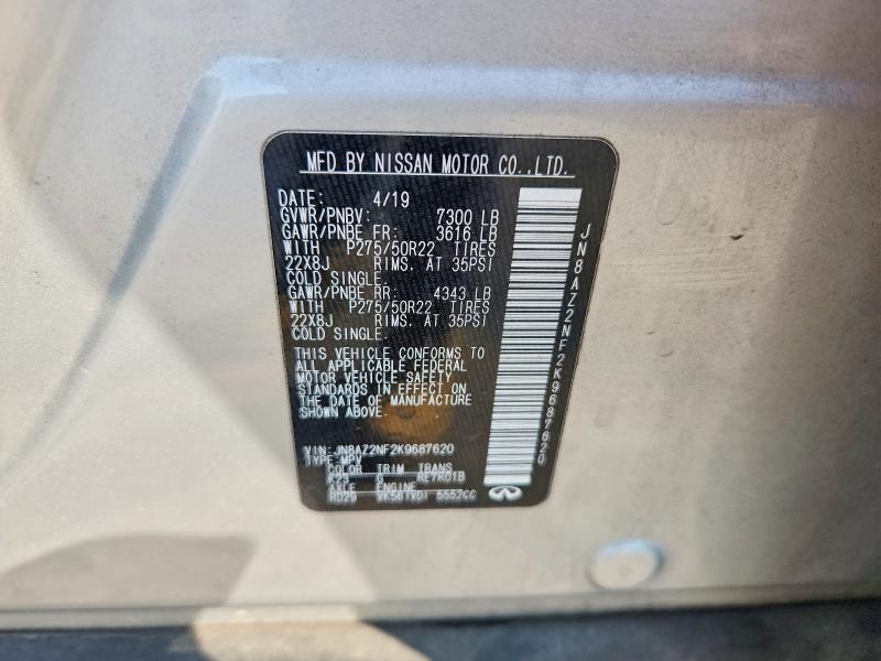 46677006 :رقم المزاد ، JN8AZ2NF2K9687620 vin ، 2019 Infiniti Qx80 مزاد بيع