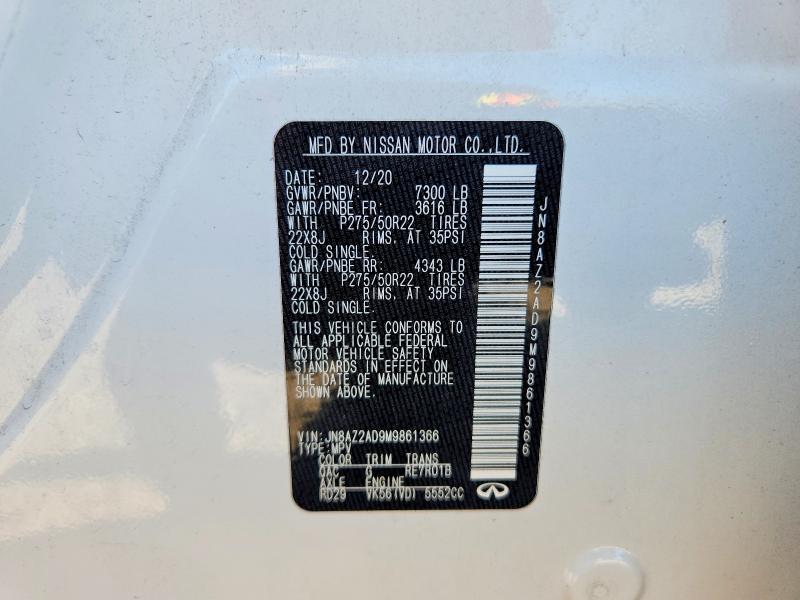 78311355 :رقم المزاد ، JN8AZ2AD9M9861366 vin ، 2021 Infiniti Qx80 مزاد بيع