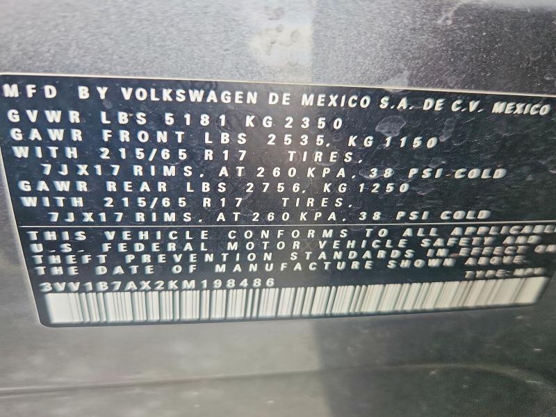 79633045 :رقم المزاد ، 3VV1B7AX2KM198486 vin ، 2019 Volkswagen Tiguan مزاد بيع