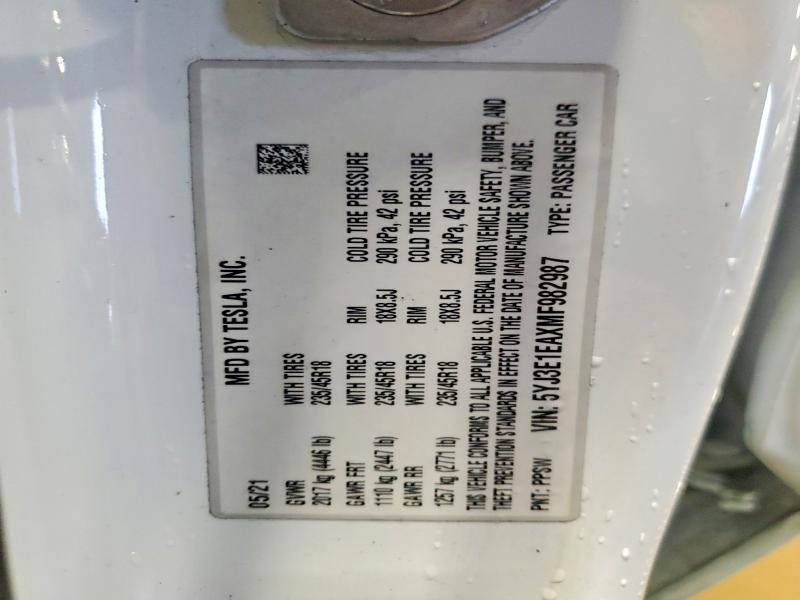 Продаж на аукціоні авто 2021 Tesla Model 3, vin: 5YJ3E1EAXMF982987, номер лоту: 78156565