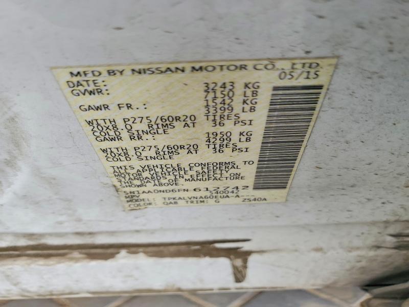 47898856 :رقم المزاد ، 5N1AA0ND6FN612742 vin ، 2015 Nissan Armada مزاد بيع