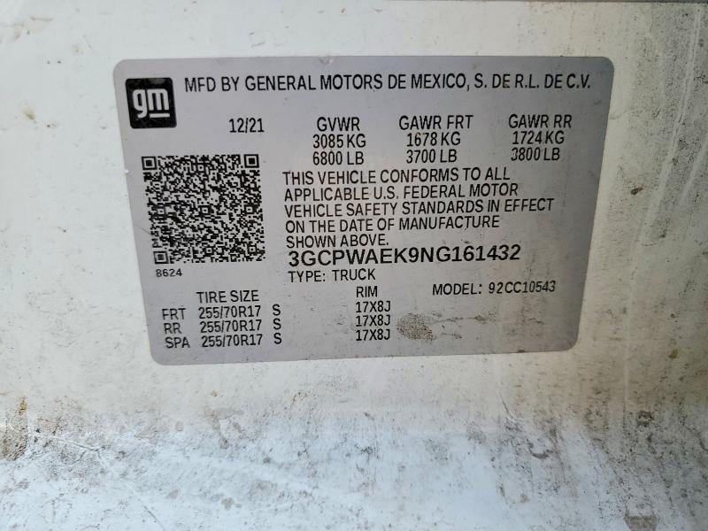Продаж на аукціоні авто 2022 Chevrolet Silverado Ltd, vin: 3GCPWAEK9NG161432, номер лоту: 79762905