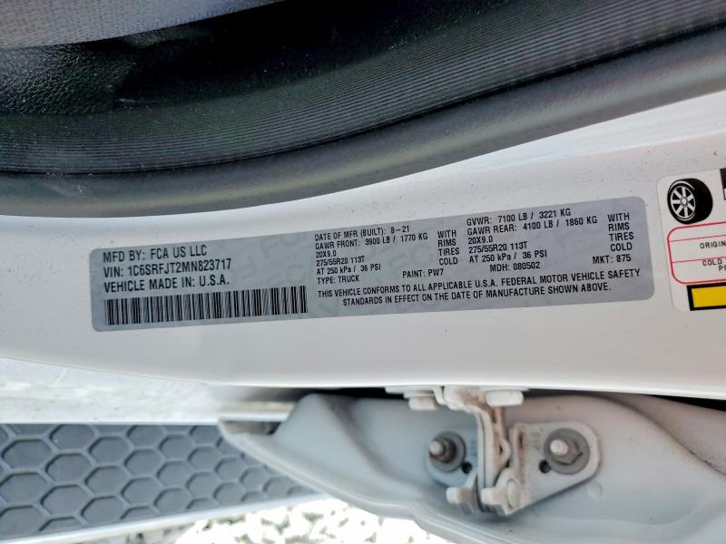2021 Ram 1500 მანქანა იყიდება აუქციონზე, vin: 1C6SRFJT2MN823717, აუქციონის ნომერი: 41776586