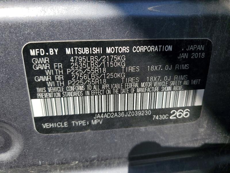 Продаж на аукціоні авто 2018 Mitsubishi Outlander, vin: JA4AD2A36JZ039230, номер лоту: 47409026