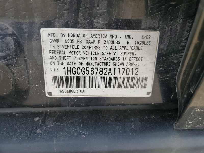 Продаж на аукціоні авто 2002 Honda Accord, vin: 1HGCG56782A117012, номер лоту: 45795016