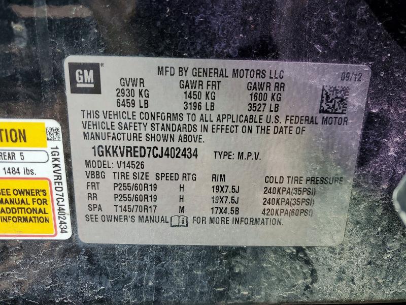 Продаж на аукціоні авто 2012 Gmc Acadia, vin: 1GKKVRED7CJ402434, номер лоту: 46904286