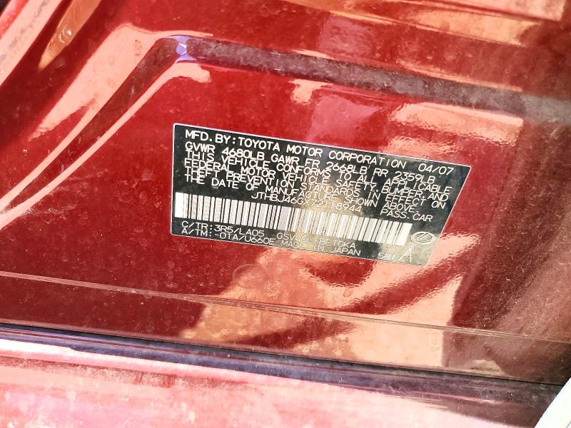 Aukcja sprzedaży 2007 Lexus Es 350, vin: JTHBJ46GX72118944, numer aukcji: 41875566