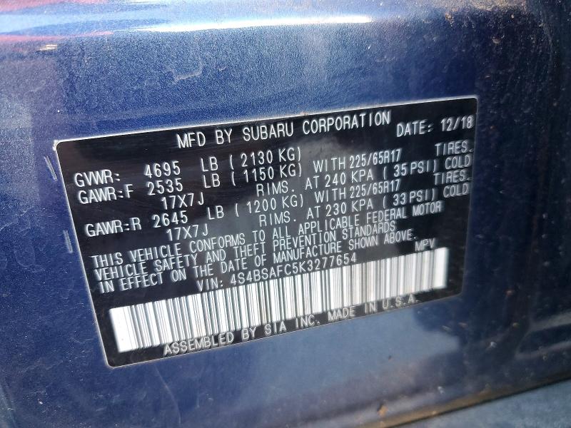 Aukcja sprzedaży 2019 Subaru Outback, vin: 4S4BSAFC5K3277654, numer aukcji: 41694406
