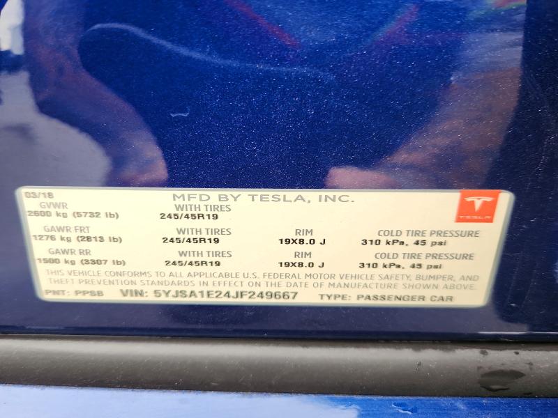 Aukcja sprzedaży 2018 Tesla Model S, vin: 5YJSA1E24JF249667, numer aukcji: 48164416