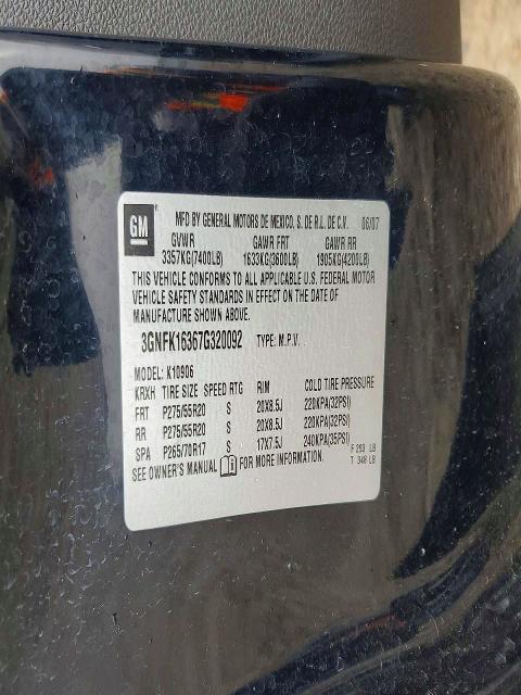 2007 Chevrolet Suburban მანქანა იყიდება აუქციონზე, vin: 3GNFK16367G320092, აუქციონის ნომერი: 79282025