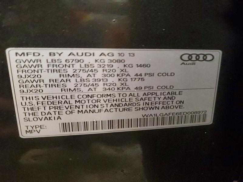 45590636 :رقم المزاد ، WA1LGAFE6ED008972 vin ، 2014 Audi Q7 مزاد بيع
