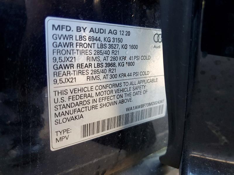 Aukcja sprzedaży 2021 Audi Sq7, vin: WA1AWBF73MD024367, numer aukcji: 46333676