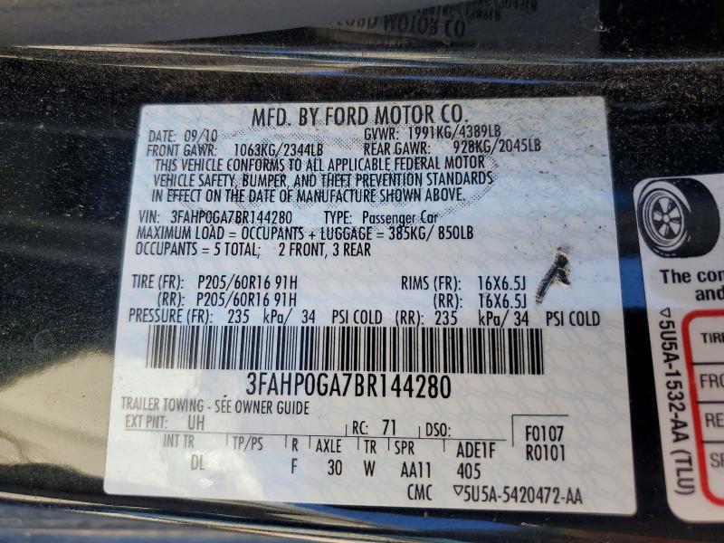 Продаж на аукціоні авто 2011 Ford Fusion, vin: 3FAHP0GA7BR144280, номер лоту: 46511086