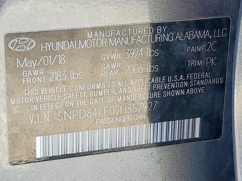 2018 Hyundai Elantra მანქანა იყიდება აუქციონზე, vin: 5NPD84LF0JH357927, აუქციონის ნომერი: 79295275