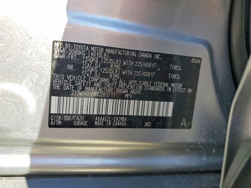 Aukcja sprzedaży 2024 Toyota Rav4, vin: 2T3W1RFV9RC281711, numer aukcji: 46715166