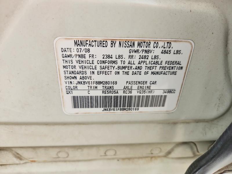 2008 Infiniti G35 მანქანა იყიდება აუქციონზე, vin: JNKBV61F88M280169, აუქციონის ნომერი: 47551956