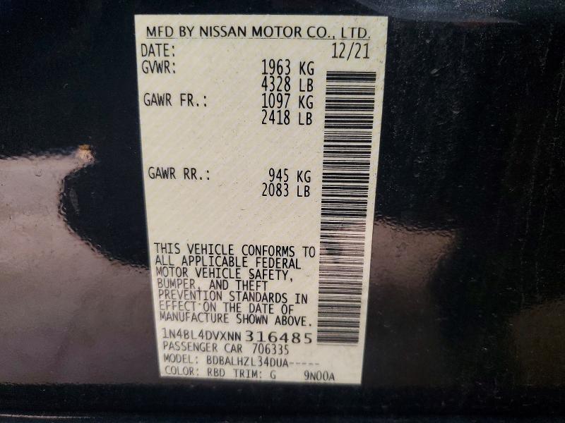 Aukcja sprzedaży 2022 Nissan Altima, vin: 1N4BL4DVXNN316485, numer aukcji: 79620795